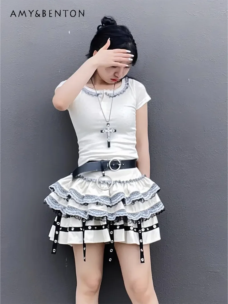 2024 New Short White Tight T-Shirt Top with Anti-Light Straps Spice Girl Lace Short Puffy Cake High-Waisted Skirt For Women
2024 New Short White Tight T-Shirt Top with Anti-Light Straps Spice Girl Lace Short Puffy Cake High-Waisted Skirt For Women