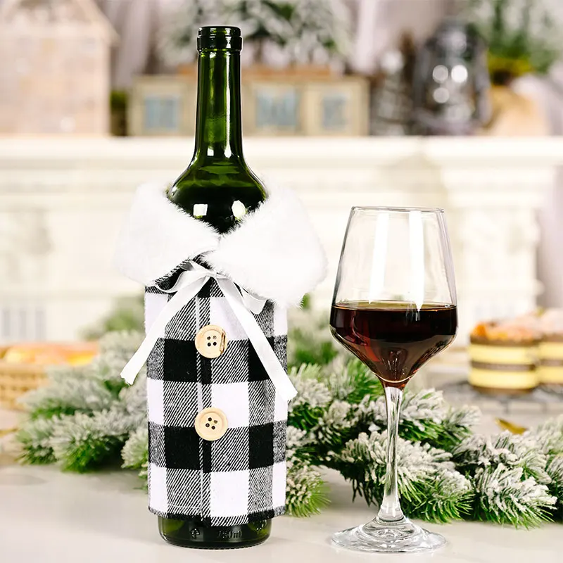 Merry Christmas Decoration Wine Bottle Cover Lapel Plaid Christmas Decor Red Black Plaid Red Wine Bottle Cover Set Decoration
Merry Christmas Decoration Wine Bottle Cover Lapel Plaid Christmas Decor Red Black Plaid Red Wine Bottle Cover Set Decoration