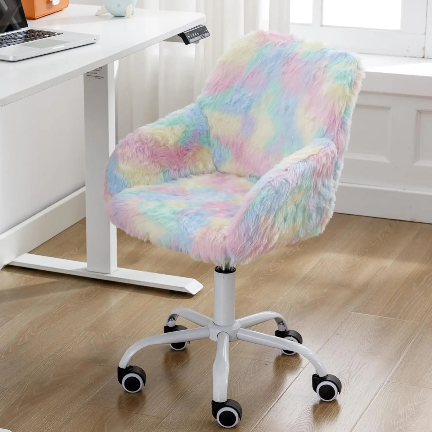 Kids Desk Chair Faux Fur Upholstered Swivel Reading Chair, Cute Adjustable Study Chair with White Wheels
Kids Desk Chair Faux Fur Upholstered Swivel Reading Chair, Cute Adjustable Study Chair with White Wheels