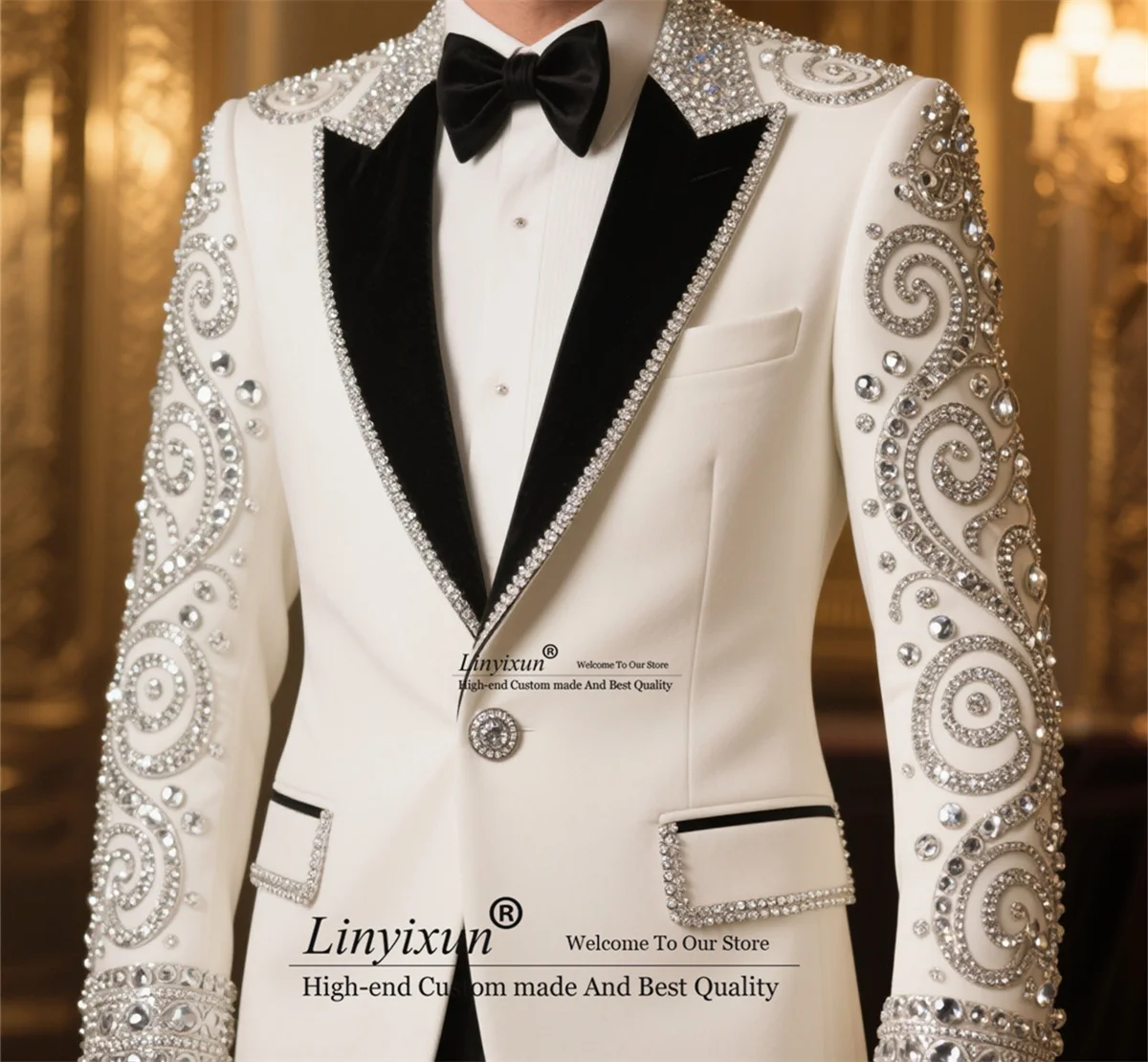 Luxury Jewelry Diamond Men Suit Peaked Lapel Groom Male Prom Blazers 2 Pieces Sets High End Wedding Party ropa hombre Customized
Luxury Jewelry Diamond Men Suit Peaked Lapel Groom Male Prom Blazers 2 Pieces Sets High End Wedding Party ropa hombre Customized