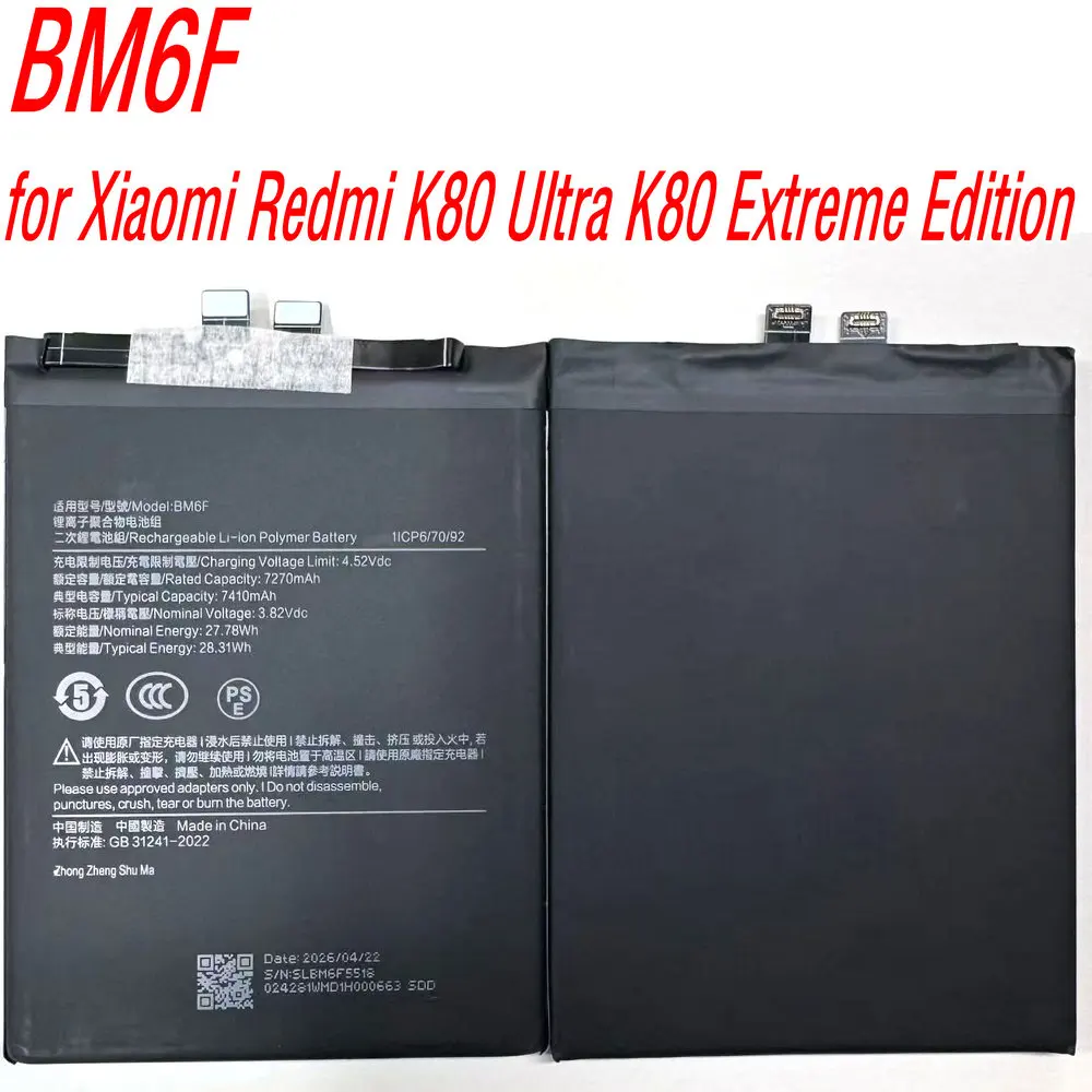 2026 Years New BM6F High Capacity Replacement Battery for Xiaomi Redmi K80 Ultra K80 Extreme Edition Mobile Phone 1ICP6/70/92
2026 Years New BM6F High Capacity Replacement Battery for Xiaomi Redmi K80 Ultra K80 Extreme Edition Mobile Phone 1ICP6/70/92