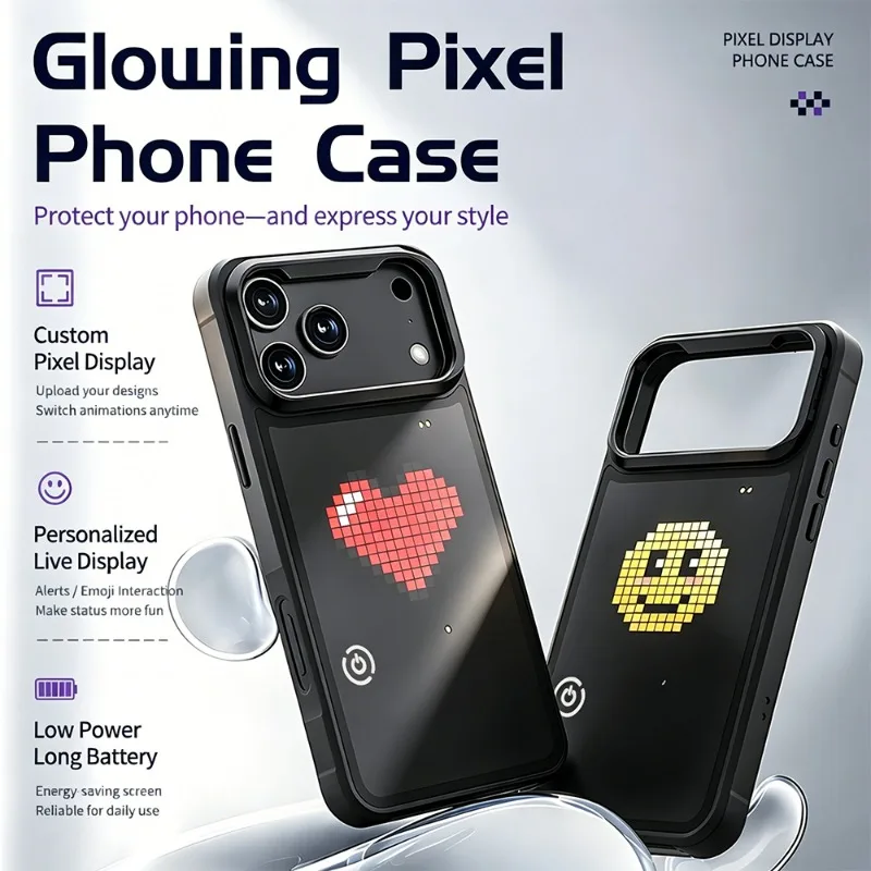 1Pcs DIY LED Pixel Phone Case with Foldable Stand for iPhone 17/17 Pro/17 Pro Max,Custom Text & Pattern Animation, Rechargeable
1Pcs DIY LED Pixel Phone Case with Foldable Stand for iPhone 17/17 Pro/17 Pro Max,Custom Text & Pattern Animation, Rechargeable