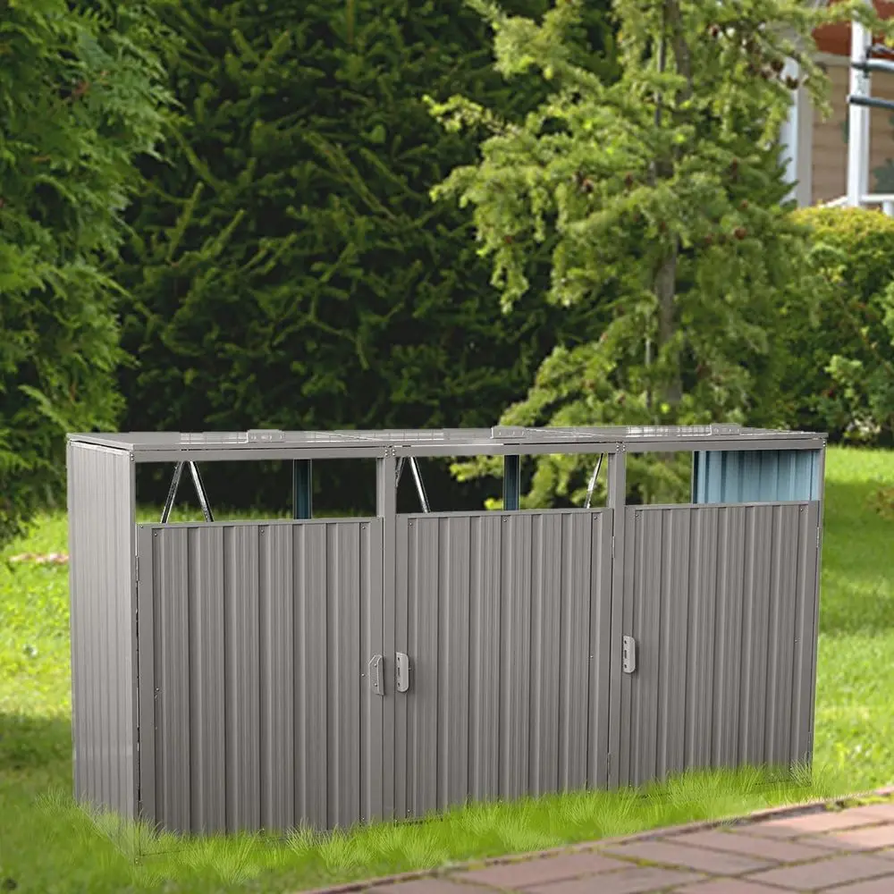 Outdoor Metal Trash Bin Sheds, Weatherproof Recycling Storage Solutions for Yard and Patio, Gray
Outdoor Metal Trash Bin Sheds, Weatherproof Recycling Storage Solutions for Yard and Patio, Gray