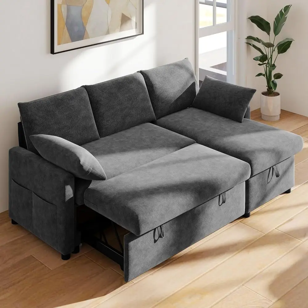 L-Shaped Chenille Sleeper Sofa with Pull-Out Bed and Chaise Storage for Living Room, Gray
L-Shaped Chenille Sleeper Sofa with Pull-Out Bed and Chaise Storage for Living Room, Gray