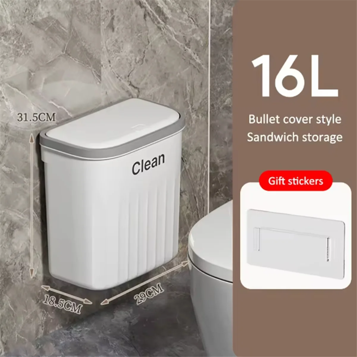 A04I 16L Wall Mounted Trash Can for Bathroom Toilet Garbage Bucket with Lid Kitchen Recycling Bin Wastebasket
A04I 16L Wall Mounted Trash Can for Bathroom Toilet Garbage Bucket with Lid Kitchen Recycling Bin Wastebasket