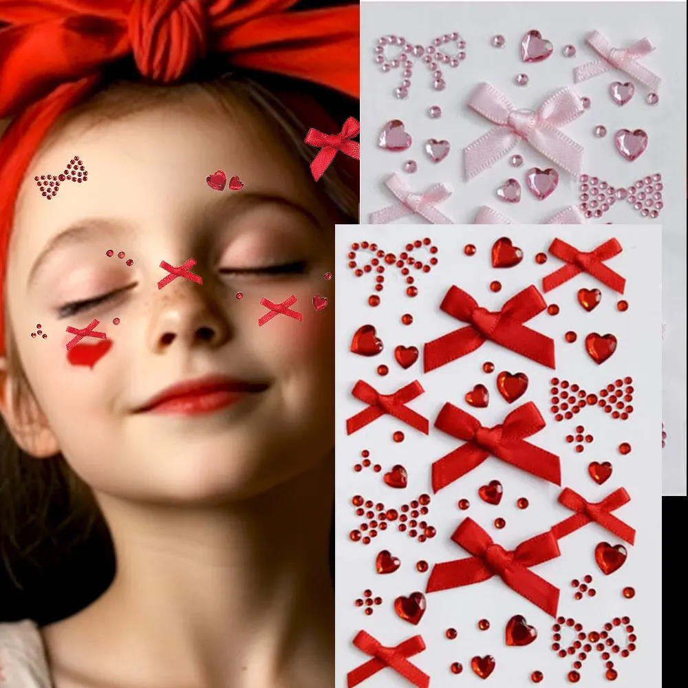 Kawaii Pink /Red Ribbon Bow & Heart Face Gems Stickers for Kids 3D Self-Adhesive Face Temporary Stickers Sparkling Party Face De
Kawaii Pink /Red Ribbon Bow & Heart Face Gems Stickers for Kids 3D Self-Adhesive Face Temporary Stickers Sparkling Party Face De
