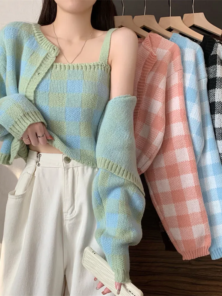 Retro Korean Style Knitted Plaid Open Cardigan Color Block Two-Piece Set Fashionable Versatile Women's Long Sleeve V-Neck Swe...
Retro Korean Style Knitted Plaid Open Cardigan Color Block Two-Piece Set Fashionable Versatile Women's Long Sleeve V-Neck Swe...