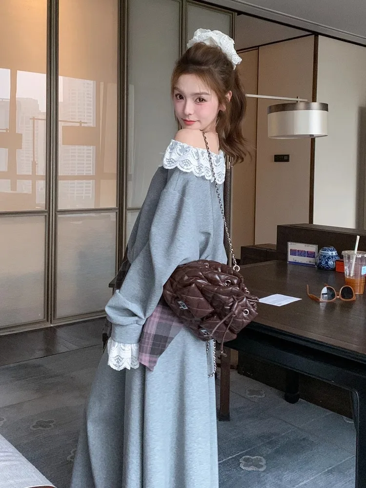 New Lace Patchwork Lace Gray Casual Hoodie Set For Women In Spring And Autumn, Sweet And Age Reducing Two-piece Set
New Lace Patchwork Lace Gray Casual Hoodie Set For Women In Spring And Autumn, Sweet And Age Reducing Two-piece Set