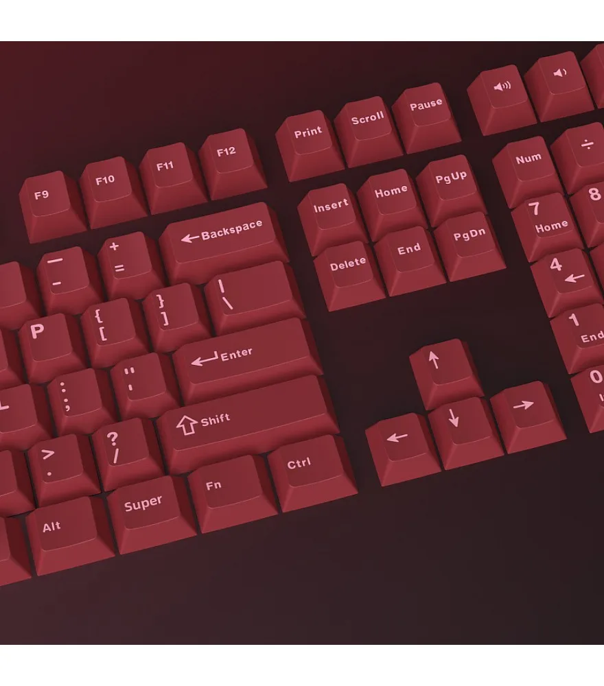 Keycap Red keycap PBT material is engraved small, full set of 126 keys, original height two-color
Keycap Red keycap PBT material is engraved small, full set of 126 keys, original height two-color