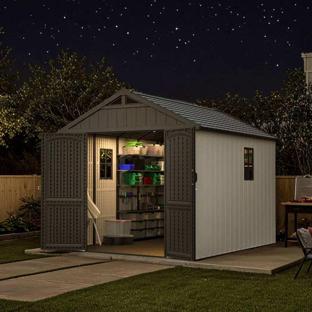 8 X 10 FT Resin Outdoor Storage Shed with Floor and Light, Large Plastic Shed with Lockable Door for Garden Tools
8 X 10 FT Resin Outdoor Storage Shed with Floor and Light, Large Plastic Shed with Lockable Door for Garden Tools