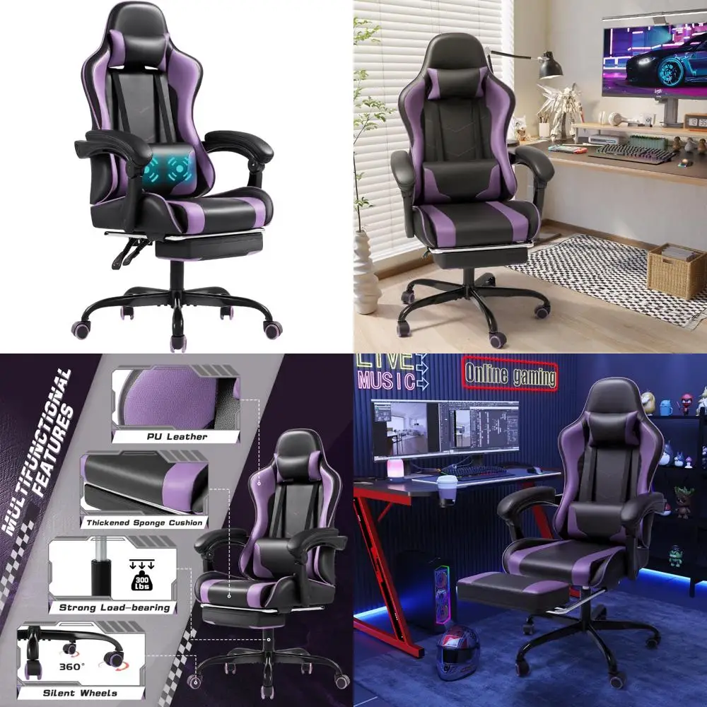 Height Adjustable Racing Style Gaming Chair with Footrest, Massage Lumbar Support, 360° Swivel, Ergonomic Computer Chair for Vid
Height Adjustable Racing Style Gaming Chair with Footrest, Massage Lumbar Support, 360° Swivel, Ergonomic Computer Chair for Vid