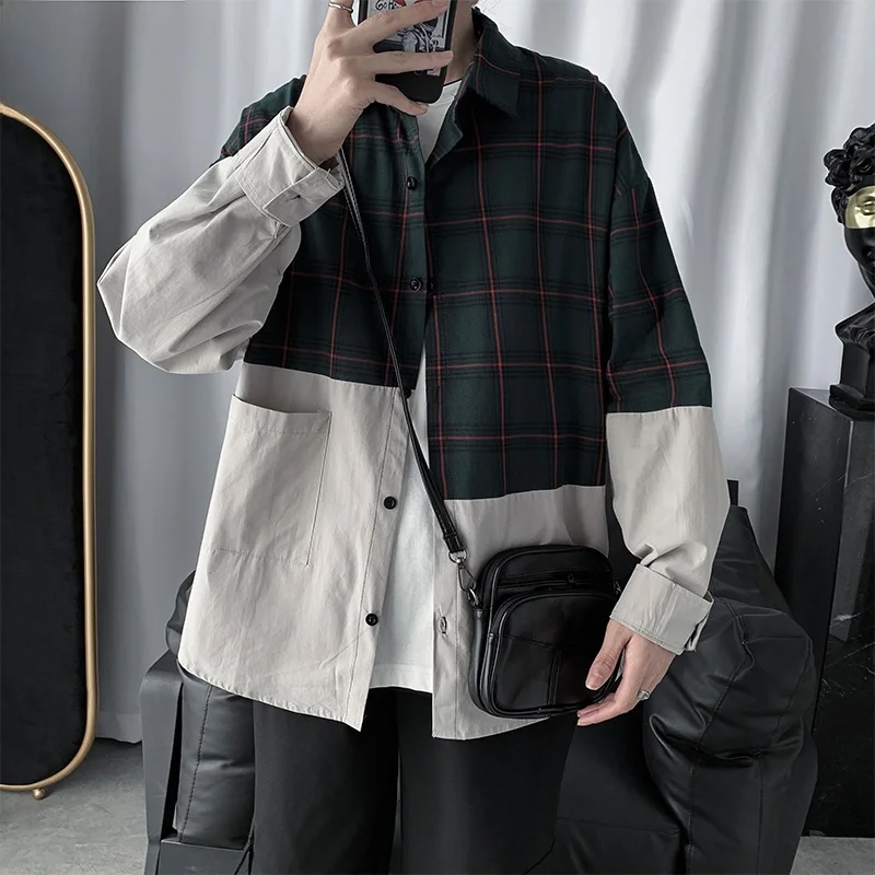 Autumn Japanese Hong Kong Style Plaid Splicing Men's Casual Shirt Loose Long Sleeve Simple Trendy Brand Youth Fashion
Autumn Japanese Hong Kong Style Plaid Splicing Men's Casual Shirt Loose Long Sleeve Simple Trendy Brand Youth Fashion
