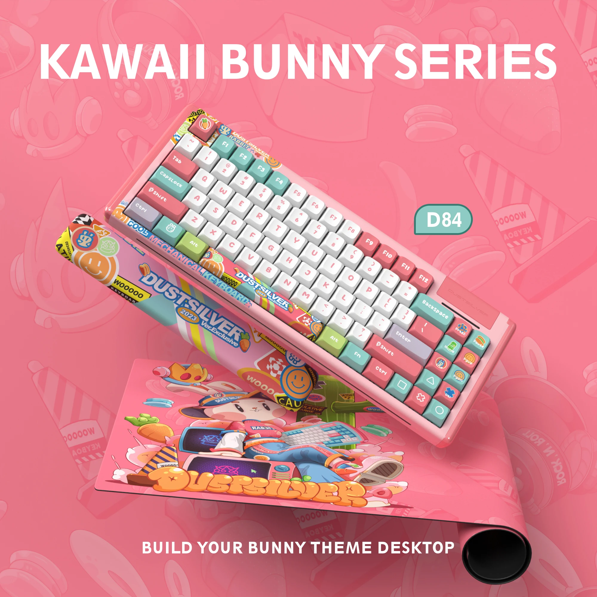 Dustsilver K84 Pink Bunny Cute mechanical keyboard Wired connection white light hot-swappable keyboard
Dustsilver K84 Pink Bunny Cute mechanical keyboard Wired connection white light hot-swappable keyboard
