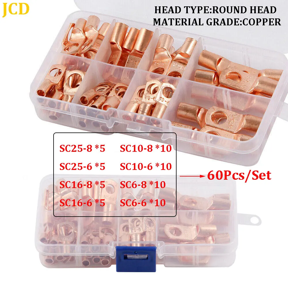 60pcs/Set SC Tinned Copper Lug Ring Wire Connectors Bare Cable Electric Crimp Terminal Lug Battery Cable Terminal Connector Kit
60pcs/Set SC Tinned Copper Lug Ring Wire Connectors Bare Cable Electric Crimp Terminal Lug Battery Cable Terminal Connector Kit