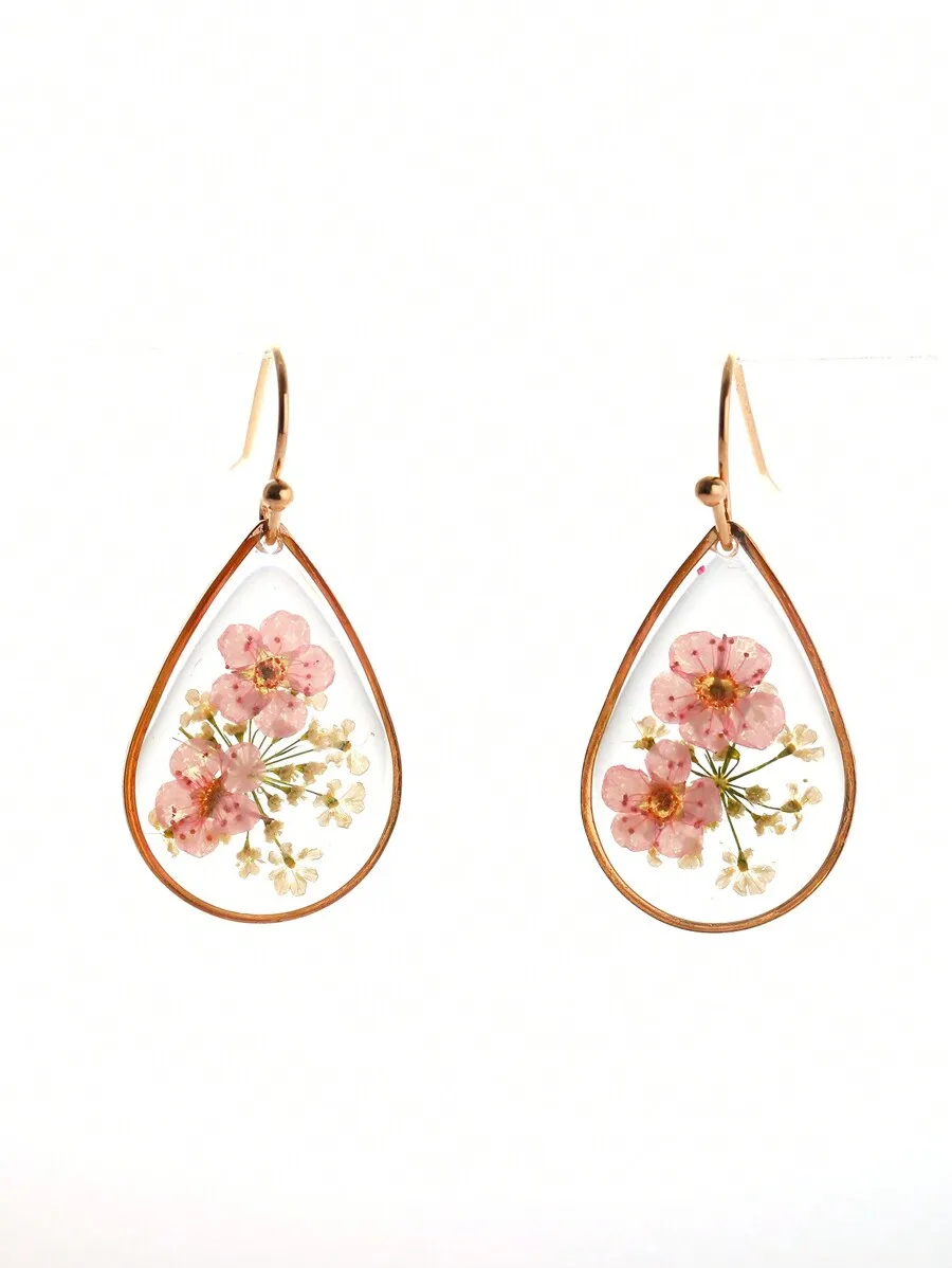 Teardrop Resin Dried Flower Drop Earrings For Women Daily Wear Gift
Teardrop Resin Dried Flower Drop Earrings For Women Daily Wear Gift