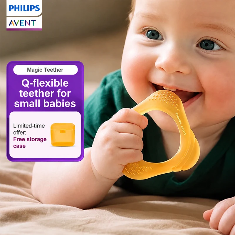 Avent Baby Teether Soft Elastic Liquid Silicone Teething Toy Easy Grip Resistant Gum Massager with Portable Storage Case
Avent Baby Teether Soft Elastic Liquid Silicone Teething Toy Easy Grip Resistant Gum Massager with Portable Storage Case