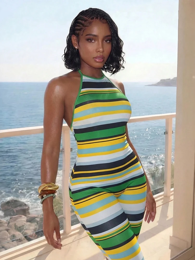 Leosoxs Stripes Patchwork Rompers Woman Lace-Up Halter Off Shoulder Backless Skinny Wrap Hip High Street Fashion Playsuits
Leosoxs Stripes Patchwork Rompers Woman Lace-Up Halter Off Shoulder Backless Skinny Wrap Hip High Street Fashion Playsuits
