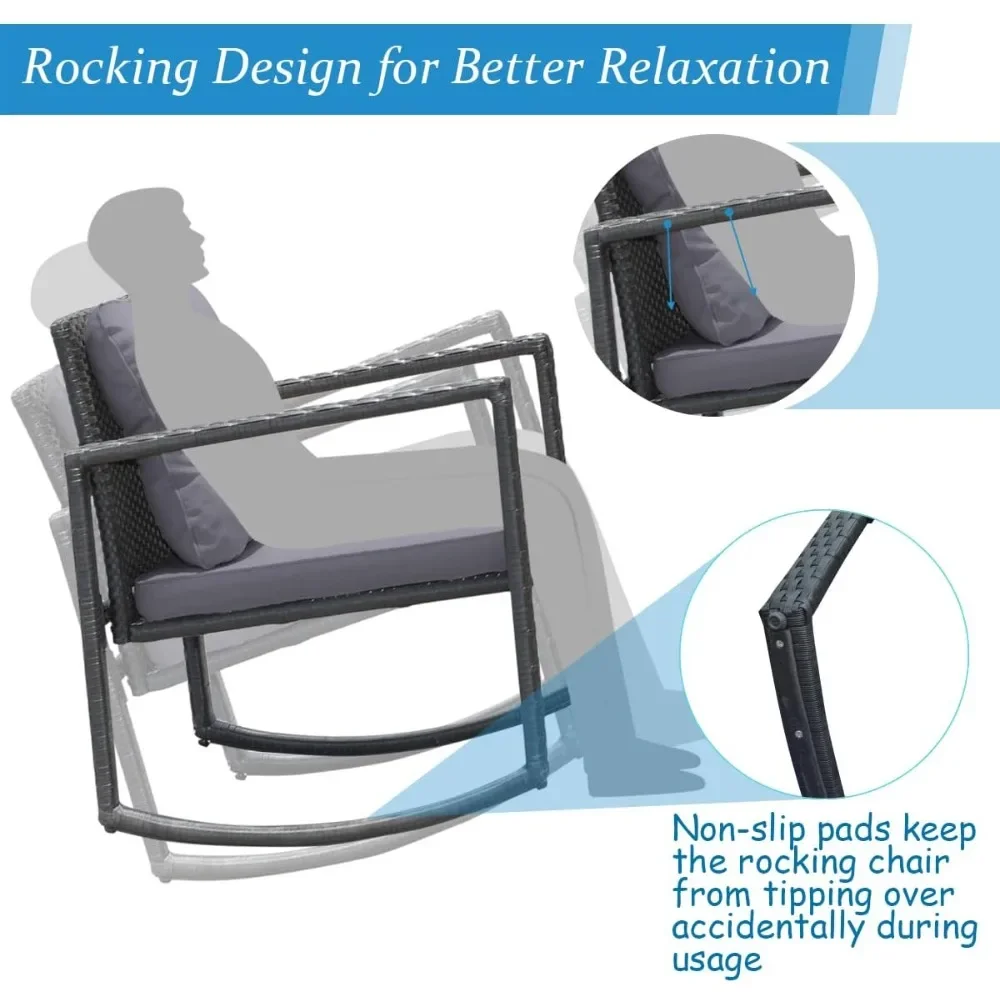 3-piece Terrace Wicker Rocking Chair Small Bar Set, Outdoor Rocking Chair Furniture Set with Cushioned Seats
3-piece Terrace Wicker Rocking Chair Small Bar Set, Outdoor Rocking Chair Furniture Set with Cushioned Seats