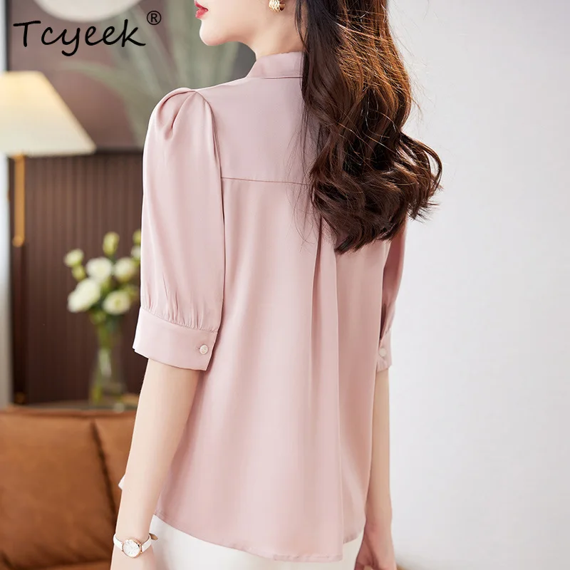 Tcyeek, 90%Natural Silk Elegant Shirt, Women Short Sleeve Polo Neck Solid, Commute OL Fashion Blouses, Summer Autumn T47582QM
Tcyeek, 90%Natural Silk Elegant Shirt, Women Short Sleeve Polo Neck Solid, Commute OL Fashion Blouses, Summer Autumn T47582QM