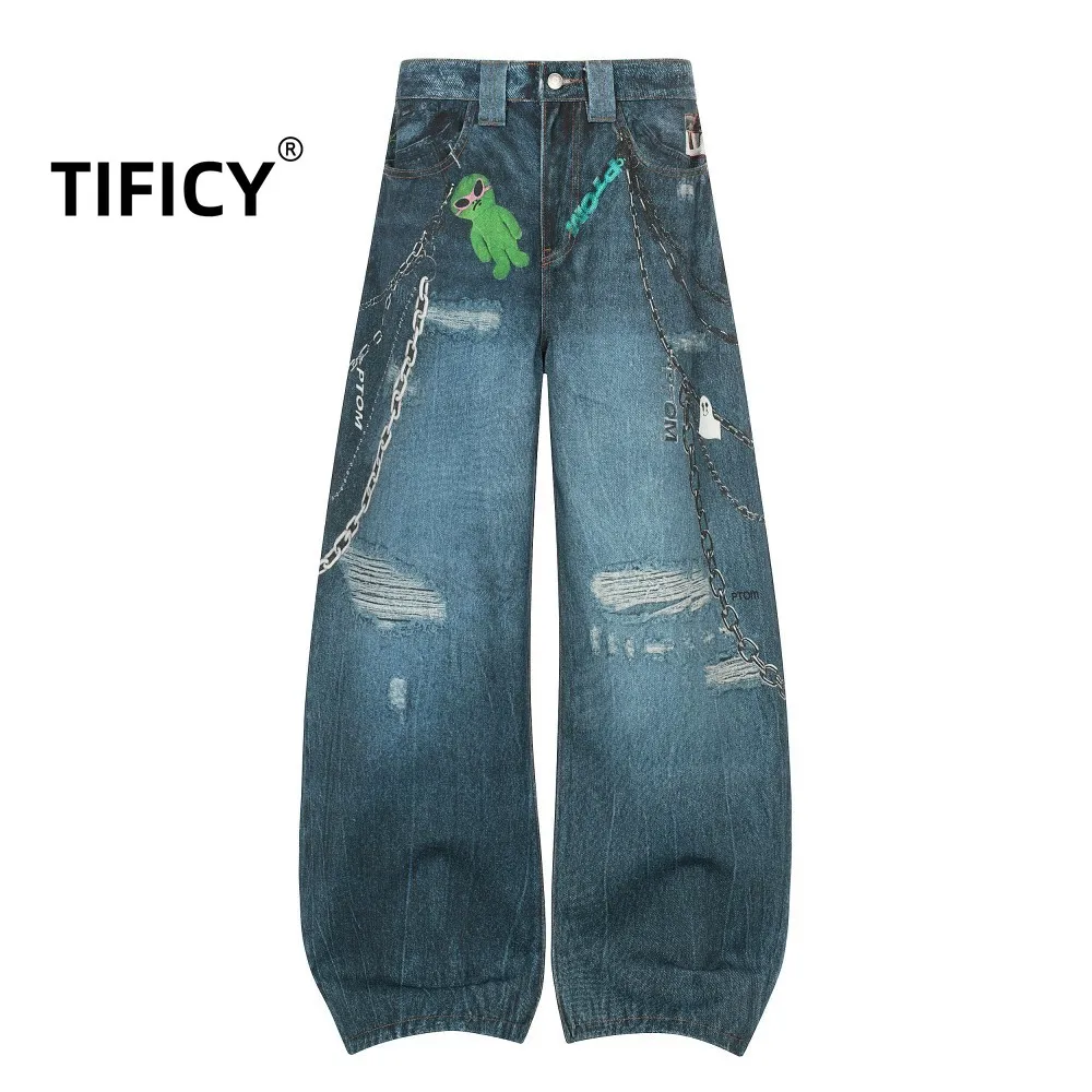 High Street Jean Pants Men's Street Hip-hop Chain Printed Distressed Loose Wide Legged Alien Graffiti Casual Denim Pants
High Street Jean Pants Men's Street Hip-hop Chain Printed Distressed Loose Wide Legged Alien Graffiti Casual Denim Pants