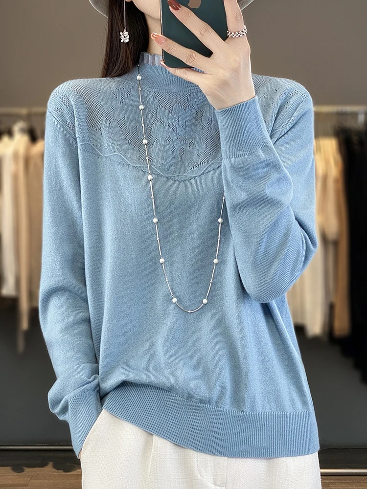 Women's Lace Hollow out Knitted Base Shirt Half High Collar 2025 New Style Spring Autumn plus Size Inner Wear Winter Sweater
Women's Lace Hollow out Knitted Base Shirt Half High Collar 2025 New Style Spring Autumn plus Size Inner Wear Winter Sweater