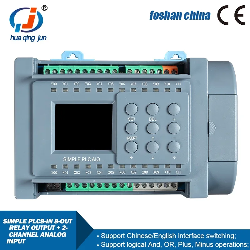 Huaqingjun 8IO Relay Output 2-Channel Analog Inputs 0-10V 0-20mA RS485 Communication PLC for HMI
Huaqingjun 8IO Relay Output 2-Channel Analog Inputs 0-10V 0-20mA RS485 Communication PLC for HMI