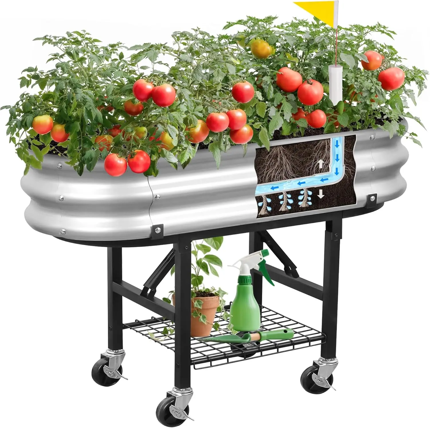 Elevated Garden Bed with Wheels, Self-Watering Planter Box, Foldable Stand for Indoor Outdoor Gardening
Elevated Garden Bed with Wheels, Self-Watering Planter Box, Foldable Stand for Indoor Outdoor Gardening
