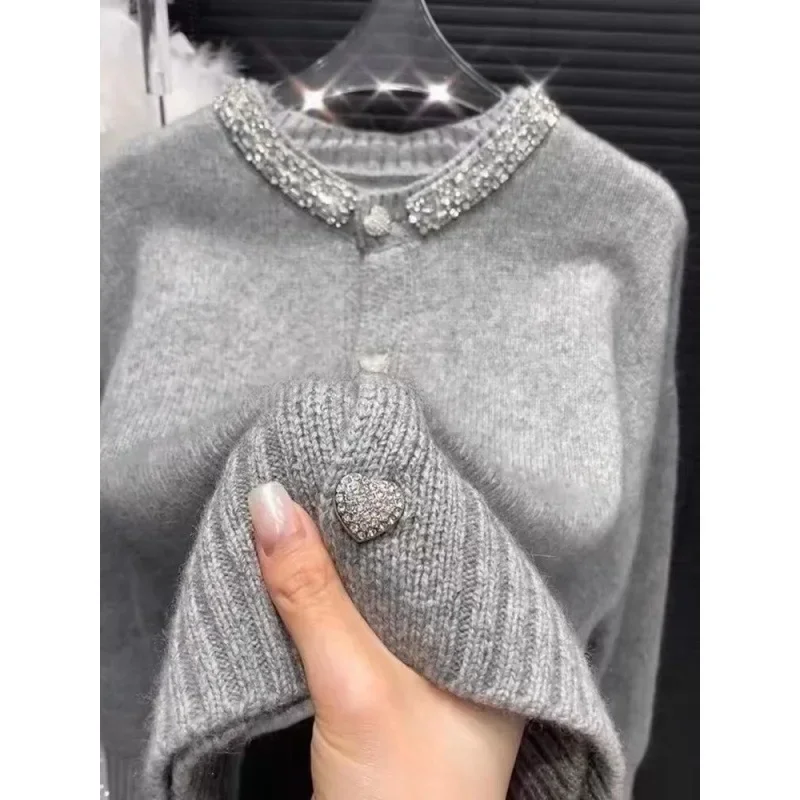 New Year Fashionable Women's Heavy Work Diamond Embedded round Neck New Women's Sweater Cardigan Soft French Style Knitted Top
New Year Fashionable Women's Heavy Work Diamond Embedded round Neck New Women's Sweater Cardigan Soft French Style Knitted Top