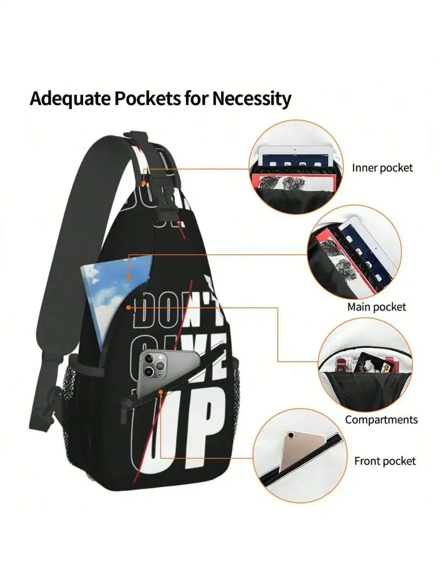 Large Crossbody Chest Backpack With Dont Give Up Print Durable Polyester Multiple Compartments Adjustable Strap Outdoor Hiking
Large Crossbody Chest Backpack With Dont Give Up Print Durable Polyester Multiple Compartments Adjustable Strap Outdoor Hiking