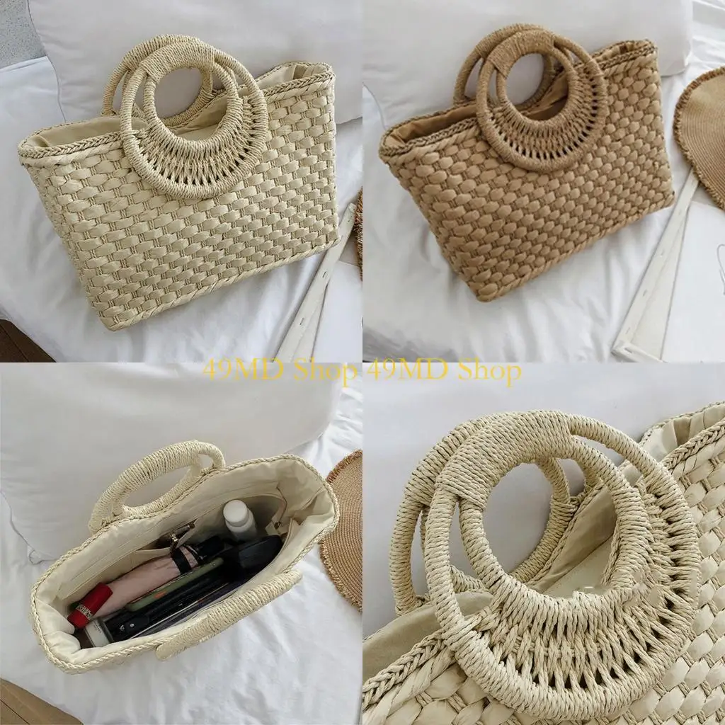 49MD Bohemian Women Summer Beach Woven Straw Handbag with Round Top Handle Travel Vacation Weave Braided Zipper Large Tote Bag
49MD Bohemian Women Summer Beach Woven Straw Handbag with Round Top Handle Travel Vacation Weave Braided Zipper Large Tote Bag