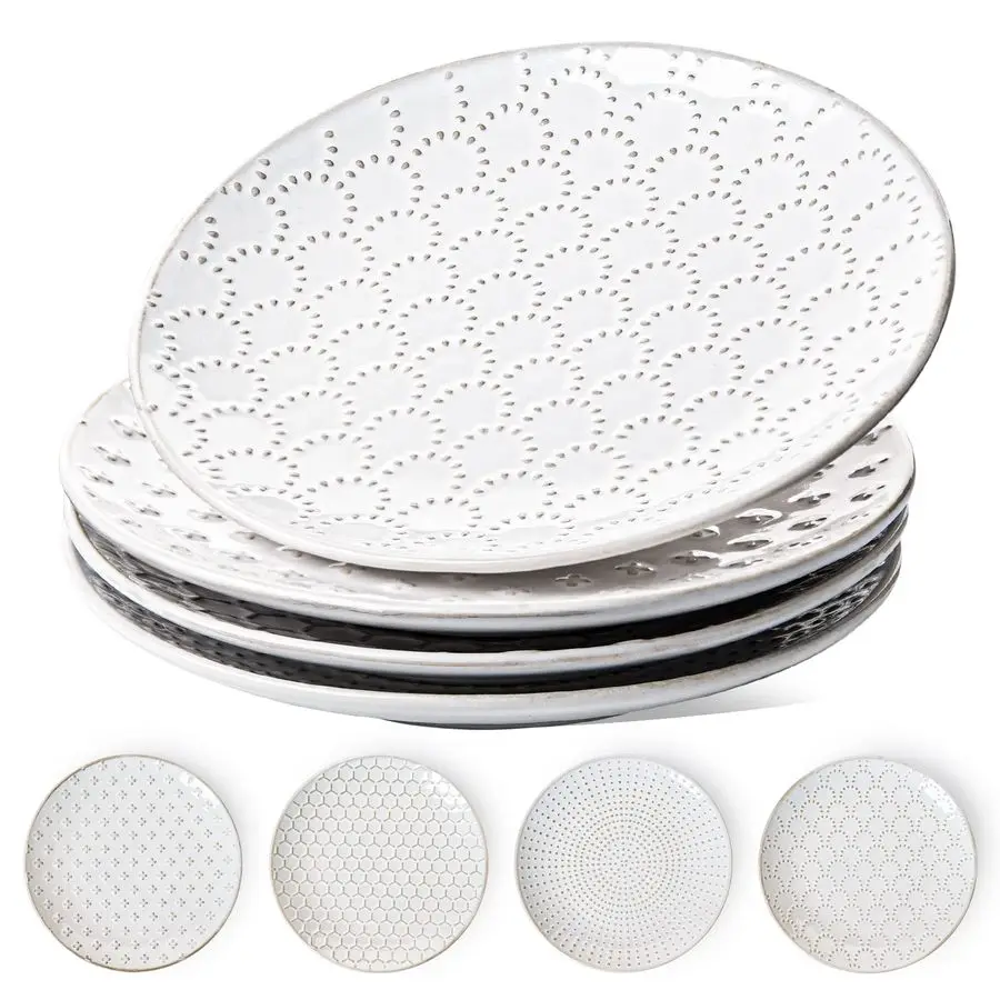 Salad Plates 8 Inch, Ceramic Embossment Plate Set for Dessert Appetizer Small Dinner, Suit For Housewarming Wedding Set of 4, A
Salad Plates 8 Inch, Ceramic Embossment Plate Set for Dessert Appetizer Small Dinner, Suit For Housewarming Wedding Set of 4, A