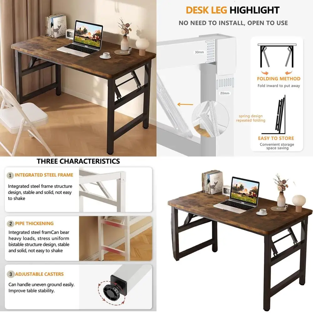 Rustic Brown 31.5 Square Folding Desk for Small Spaces, Easy Assembly-Free Setup
Rustic Brown 31.5 Square Folding Desk for Small Spaces, Easy Assembly-Free Setup