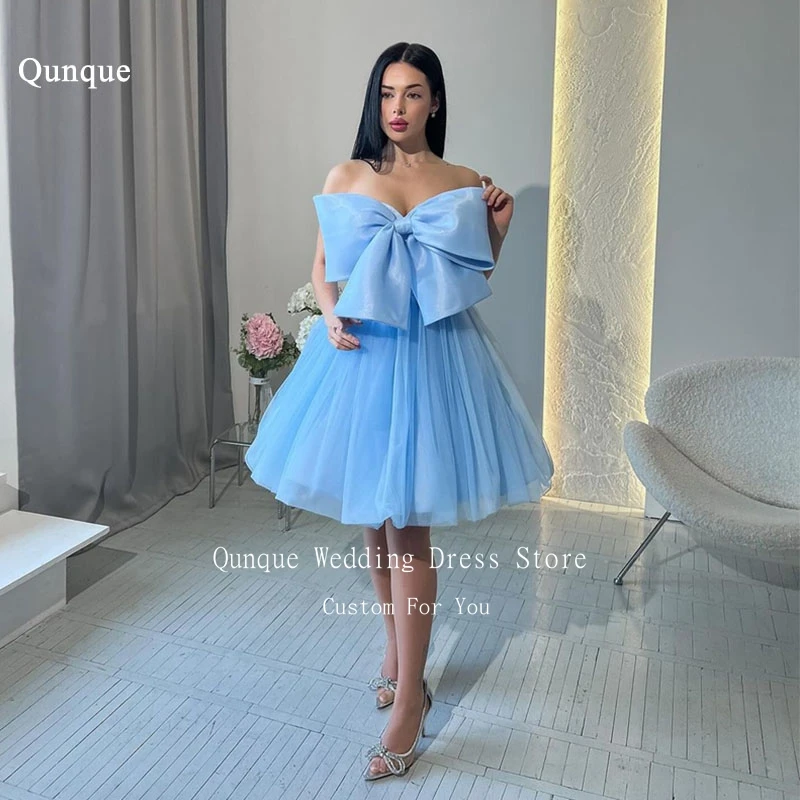 Qunque Sexy Strapless Tulle Prom Gown Handmade Big Bow A-line Above Knee Mini Party Dresses Lovely Customized Homecoming Dresses
Qunque Sexy Strapless Tulle Prom Gown Handmade Big Bow A-line Above Knee Mini Party Dresses Lovely Customized Homecoming Dresses