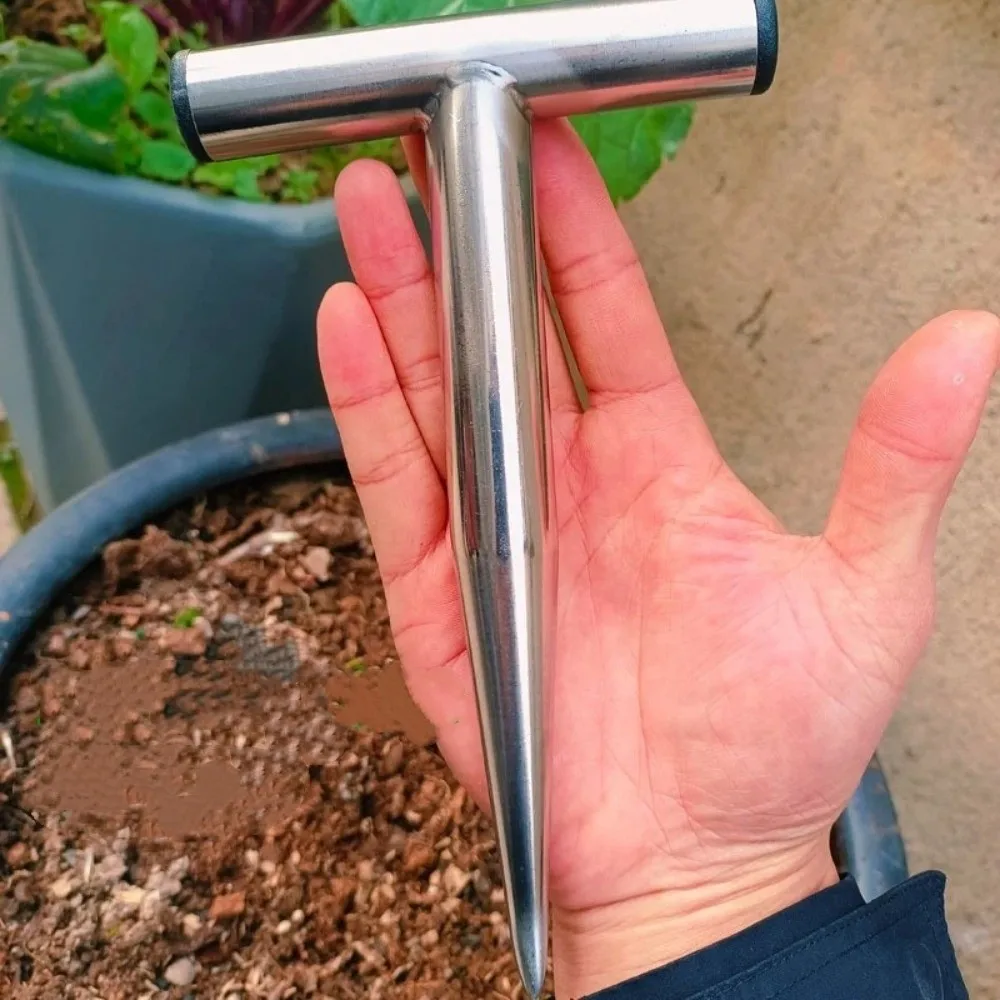 Plant Dispenser Stainless Steel Soil Puncher T-shaped Comfortable Handle Plant Hole Digger Easily Cleaning Hand Dibble Sowing
Plant Dispenser Stainless Steel Soil Puncher T-shaped Comfortable Handle Plant Hole Digger Easily Cleaning Hand Dibble Sowing