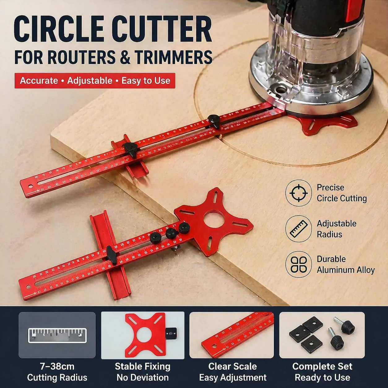 3 in 1 Router Milling Groove Jig Kit for Woodworking Aluminum Circle Cutting Tool for Crafts Precision Circular Cutting Guide
3 in 1 Router Milling Groove Jig Kit for Woodworking Aluminum Circle Cutting Tool for Crafts Precision Circular Cutting Guide