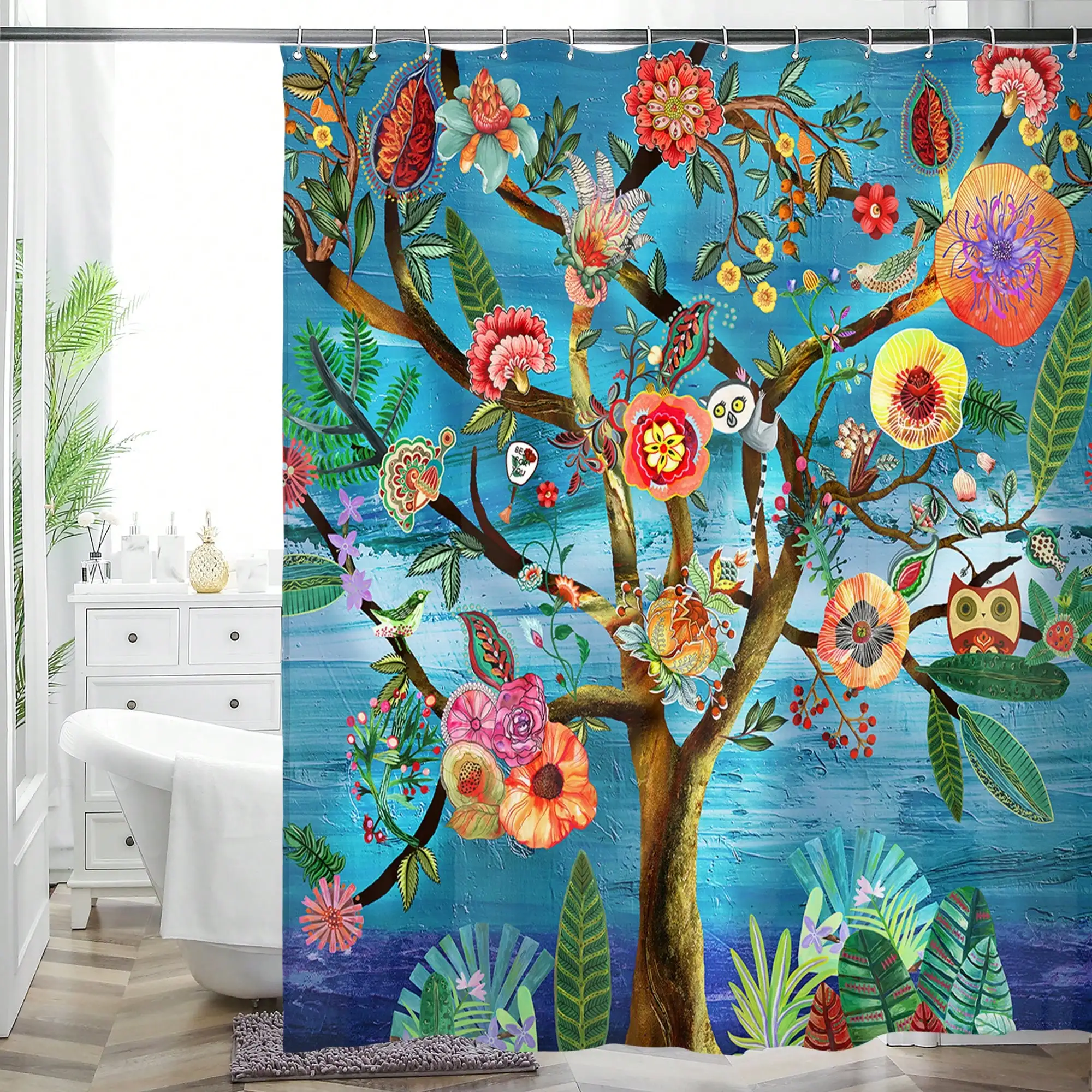 Fabric Bathroom Curtain Colorful Bohemian Boho Floral Print Beautiful Bright Shower Curtain For Bathroom Decoration
Fabric Bathroom Curtain Colorful Bohemian Boho Floral Print Beautiful Bright Shower Curtain For Bathroom Decoration
