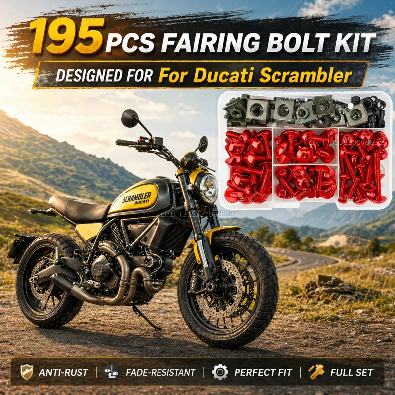195Pcs Motorcycle Aluminum Fairing Bolt Screws Kit Nut Clips For Ducati Scrambler 400 800 1100 2014-2019 CNC Fastener Hardware
195Pcs Motorcycle Aluminum Fairing Bolt Screws Kit Nut Clips For Ducati Scrambler 400 800 1100 2014-2019 CNC Fastener Hardware