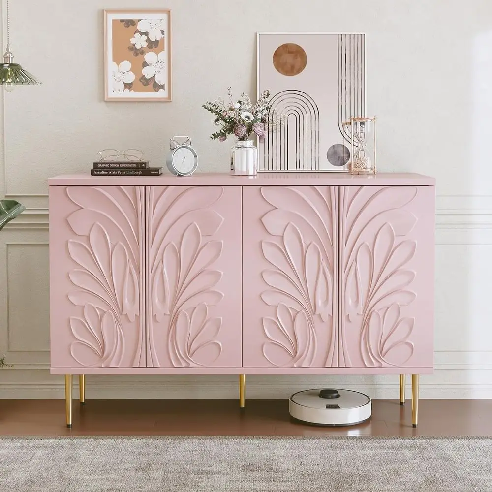 3D Lower Sideboard Buffet Cabinet, 4-Door Accent Cabinet with Adjustable Shelves, Pink Wood Decorative Crate for Living, Kitchen
3D Lower Sideboard Buffet Cabinet, 4-Door Accent Cabinet with Adjustable Shelves, Pink Wood Decorative Crate for Living, Kitchen