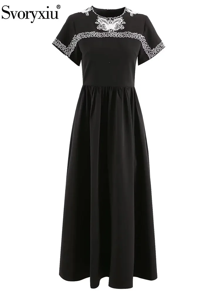 Svoryxiu New Summer Fashion Black Vintage Butterfly Embroidery Long Dress Women's Party Short Sleeve High Waist A-Line Dress
Svoryxiu New Summer Fashion Black Vintage Butterfly Embroidery Long Dress Women's Party Short Sleeve High Waist A-Line Dress