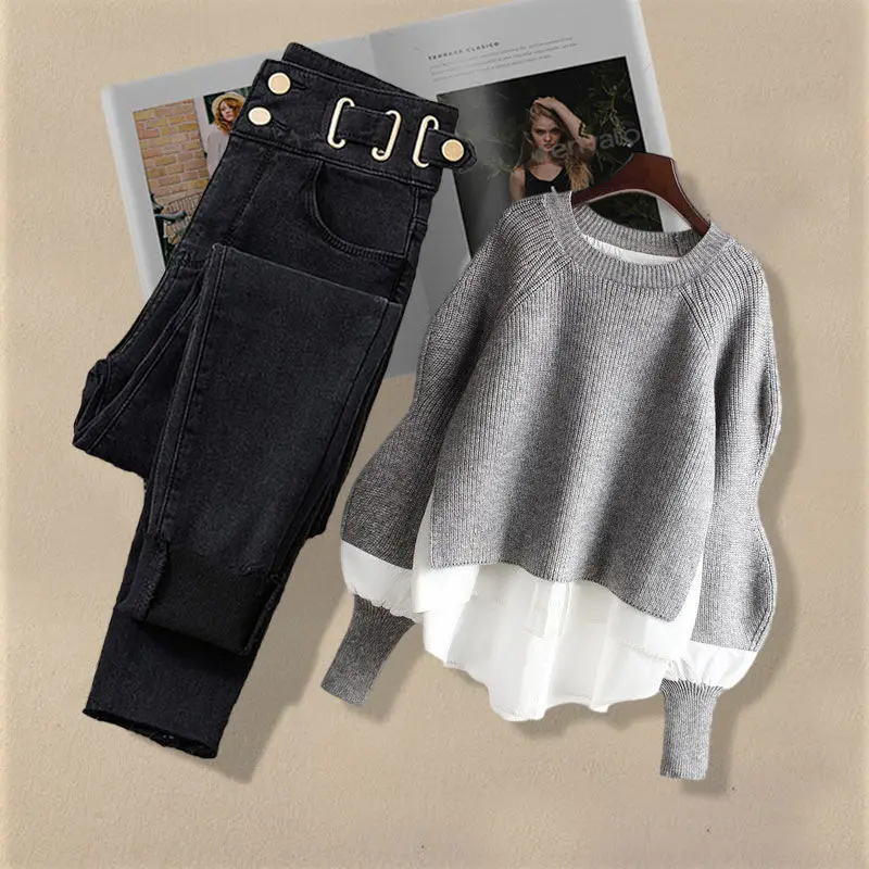 Spring Autumn 2 Pieces Women Sets Tracksuit O-neck Sweater and Straight jeans Pants Suits Fashion Matching Female
Spring Autumn 2 Pieces Women Sets Tracksuit O-neck Sweater and Straight jeans Pants Suits Fashion Matching Female