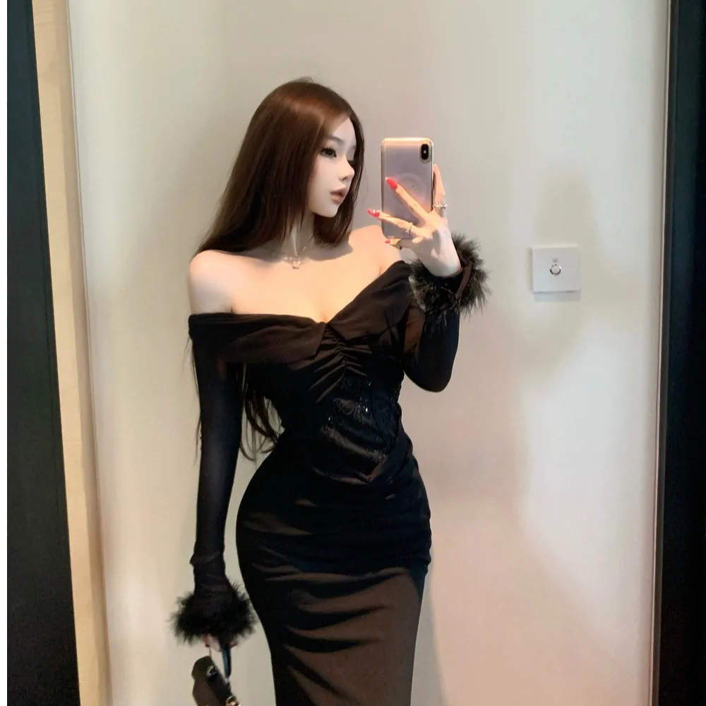 Pure Desire Sexy One oulder Lace Splicing Long Sve Design Fi Tail Dr High Waist Midi Skirt Sle Autumn Faion Women
Pure Desire Sexy One oulder Lace Splicing Long Sve Design Fi Tail Dr High Waist Midi Skirt Sle Autumn Faion Women