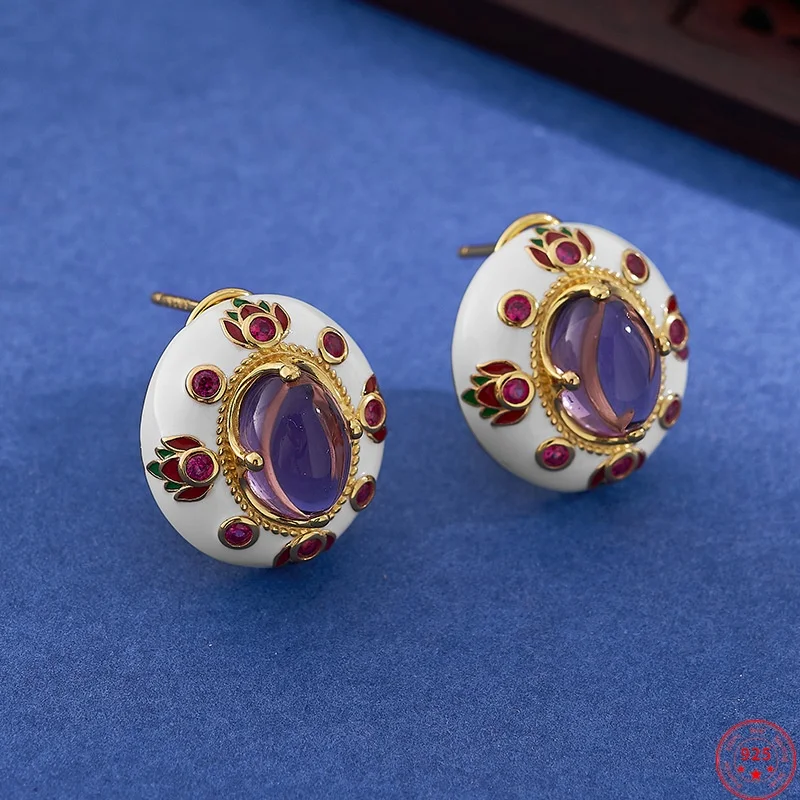 Серьги-клипсы из стерлингового серебра 925 пробы для женщин, позолоченные, с эмалью, инкрустированные аметистом, зажимы для ушей, ювелирные изделия, оптовая продажа
Серьги-клипсы из стерлингового серебра 925 пробы для женщин, позолоченные, с эмалью, инкрустированные аметистом, зажимы для ушей, ювелирные изделия, оптовая продажа