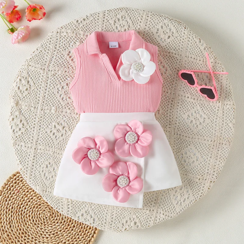 Baby girls and toddlersVCollared sleeveless ribbed top+White Appliqué Shorts Set for Girls with Turn-down Collar
Baby girls and toddlersVCollared sleeveless ribbed top+White Appliqué Shorts Set for Girls with Turn-down Collar