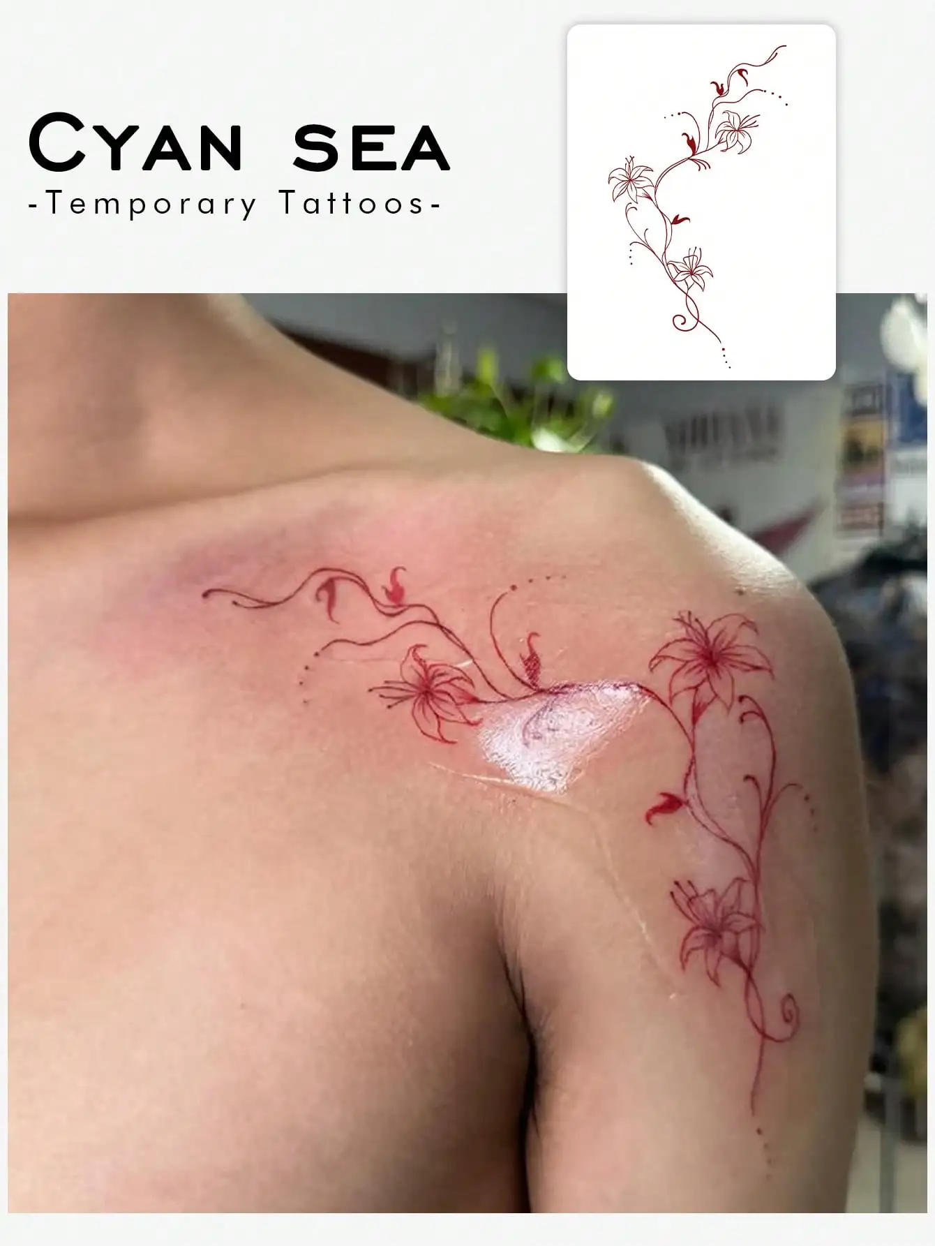 1pc East Asian Art Style Red Flower Temporary Tattoo Sticker, Waterproof, Sweatproof, Disposable Use, Arm/Back Adhesive, Suitable For Fashionable People's Daily Use
1pc East Asian Art Style Red Flower Temporary Tattoo Sticker, Waterproof, Sweatproof, Disposable Use, Arm/Back Adhesive, Suitable For Fashionable People's Daily Use