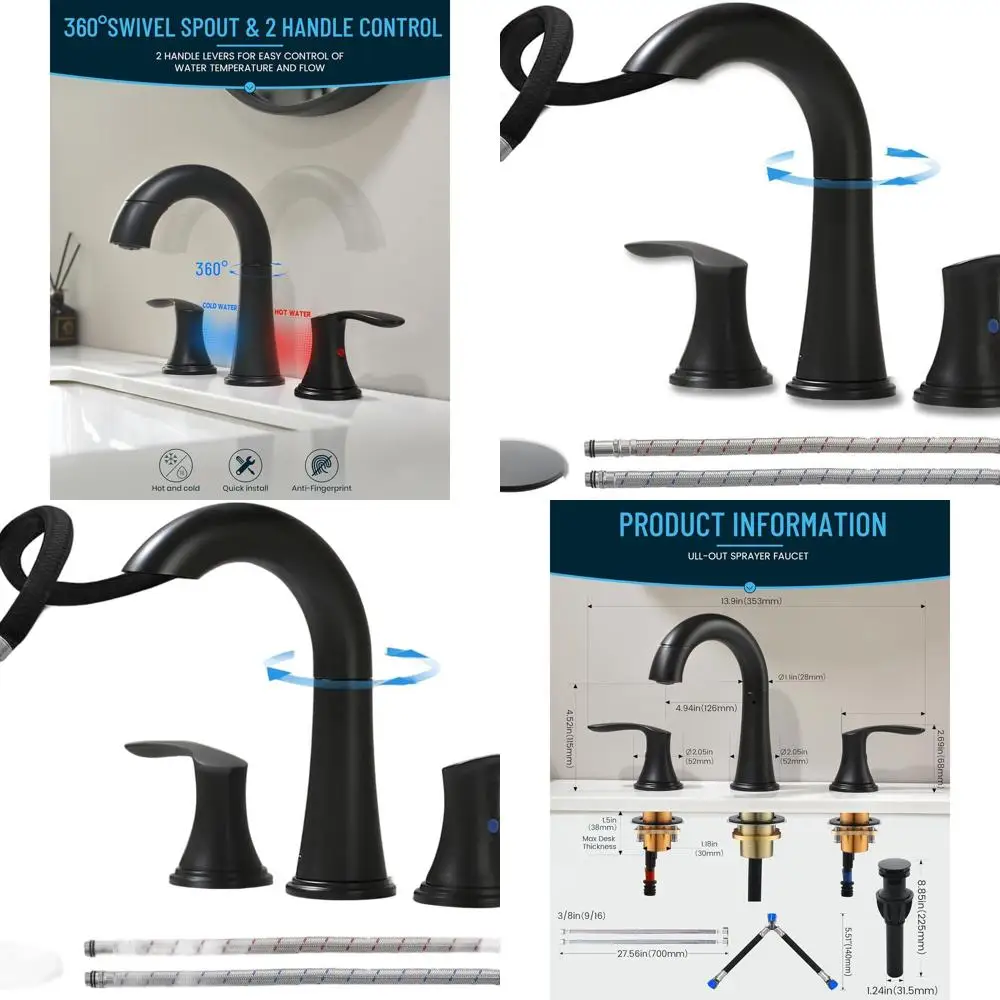 8 матовых черных смесителей с 3 отверстиями и 2 ручками, 14 выдвижных распылителей для мытья домашних животных и 360° ° Поворотный излив
8 матовых черных смесителей с 3 отверстиями и 2 ручками, 14 выдвижных распылителей для мытья домашних животных и 360° ° Поворотный излив