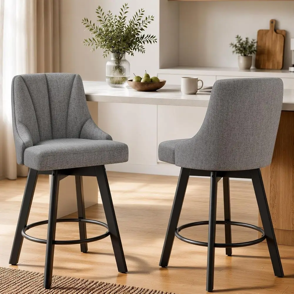 Fabric-Covered 24 Counter Height Swivel Bar Stools Set of 2 with Solid Wood Legs, Gray
Fabric-Covered 24 Counter Height Swivel Bar Stools Set of 2 with Solid Wood Legs, Gray