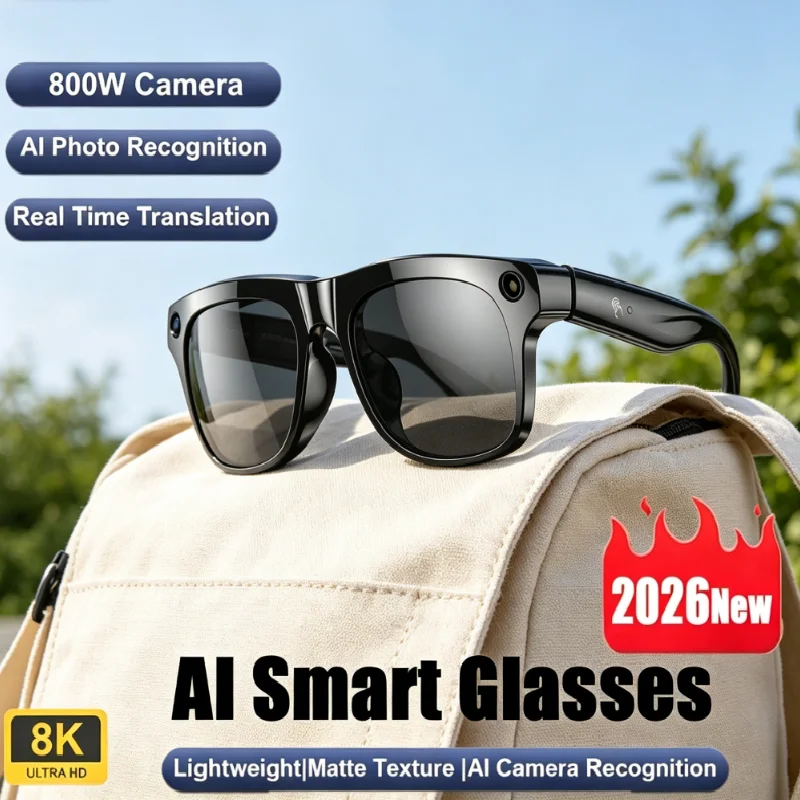 8K HD Smart Glasses with AI Camera, Bluetooth Call, Voice Assistant Control Smart Glasses for Men