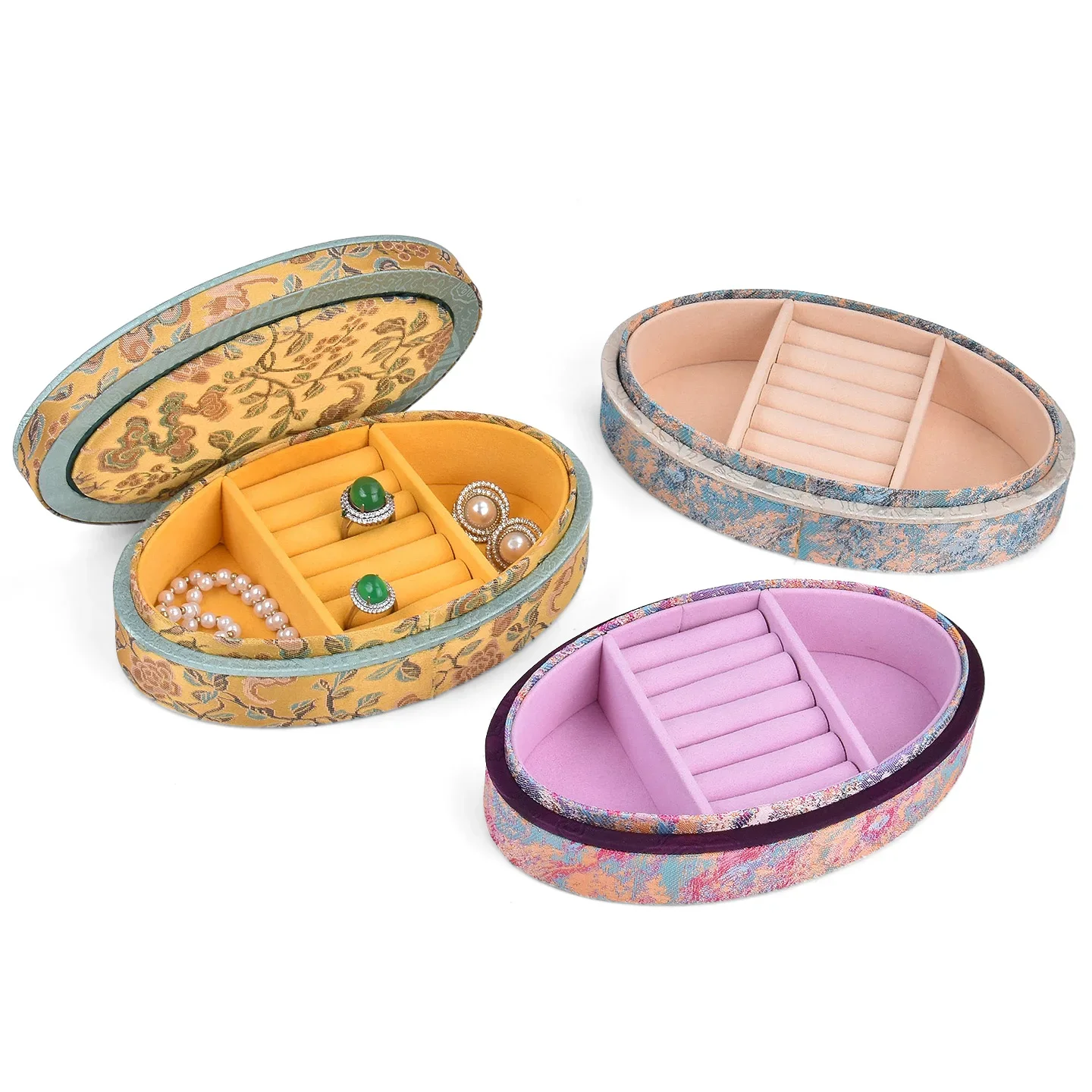 Classical embroidery fabric oval jewelry box, Chinese palace style pearl ring jewelry packaging and storage box
Classical embroidery fabric oval jewelry box, Chinese palace style pearl ring jewelry packaging and storage box