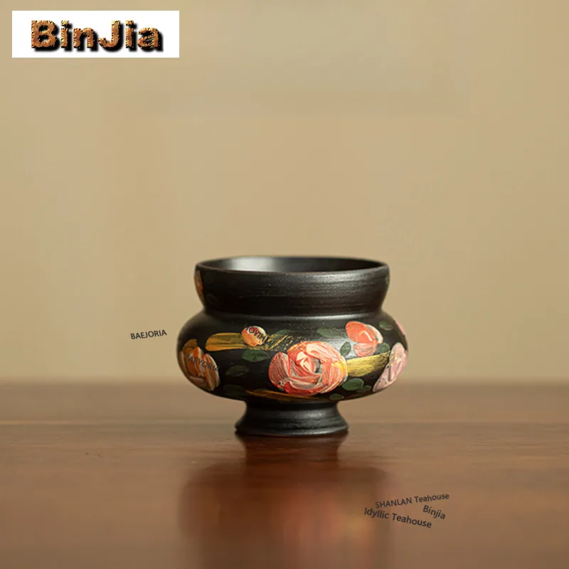 100ml Black Pottery Hand-painted Rose Teacup Aesthetic Tea Bowl Sample Tea Cup Tea-tasting Smelling Cup Jianzhan Master Cups
100ml Black Pottery Hand-painted Rose Teacup Aesthetic Tea Bowl Sample Tea Cup Tea-tasting Smelling Cup Jianzhan Master Cups