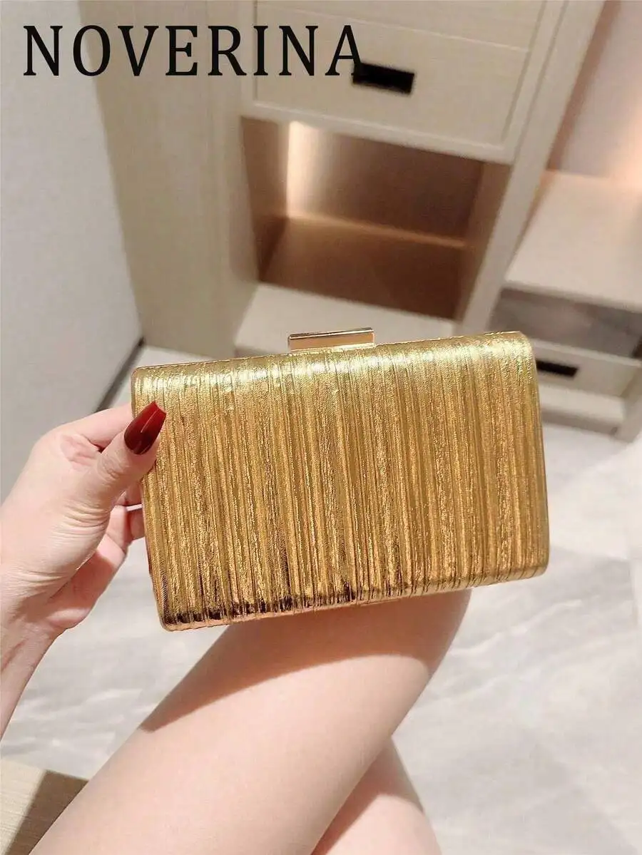 Gold Pleated Box Clutch For Evening Events, Formal Wedding Party Purse With Chain Strap, Elegant Sequin Dress Accessory
Gold Pleated Box Clutch For Evening Events, Formal Wedding Party Purse With Chain Strap, Elegant Sequin Dress Accessory